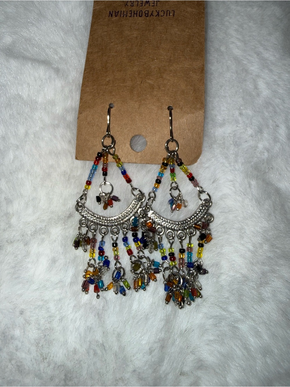 Vintage Rainbow Beaded Fringe Earrings